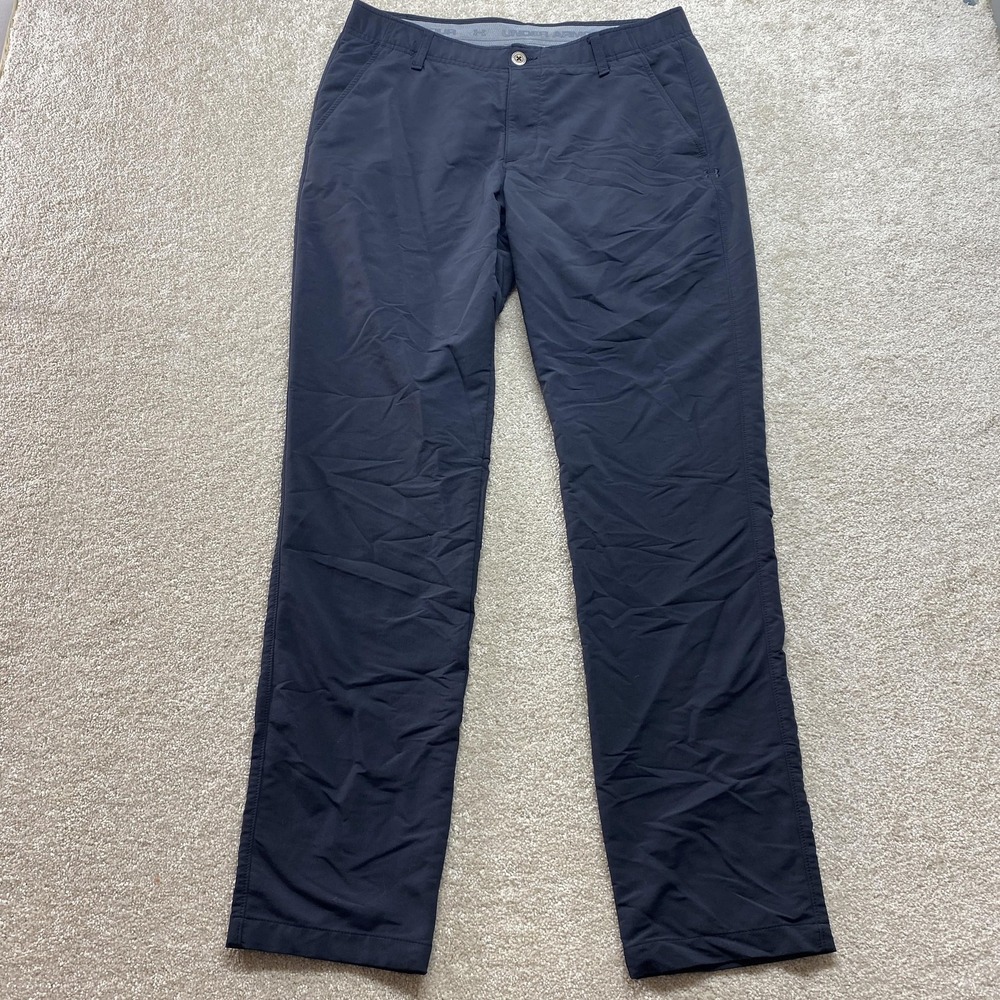 Under Armour Golf Pants Mens 34x34 Navy Blue Stretch Flat Front Trousers